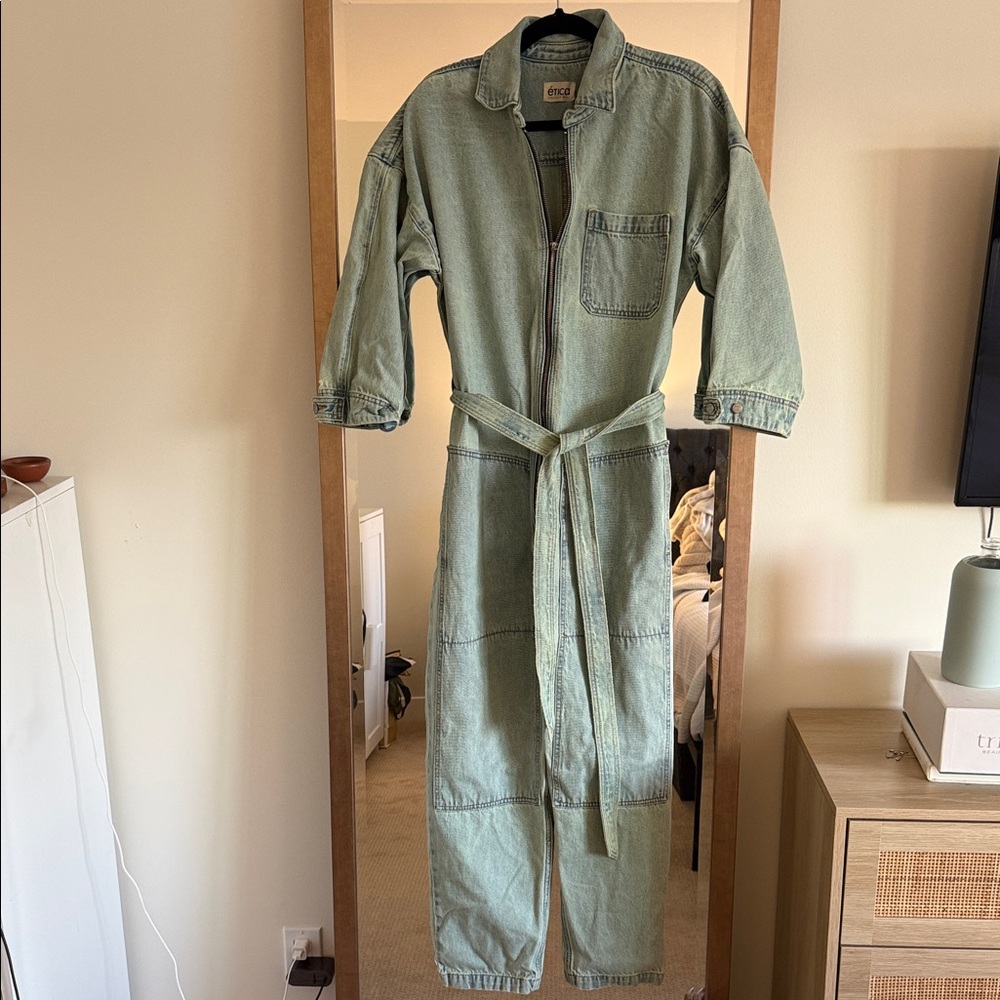 Light Blue Teal Denim Jumpsuit